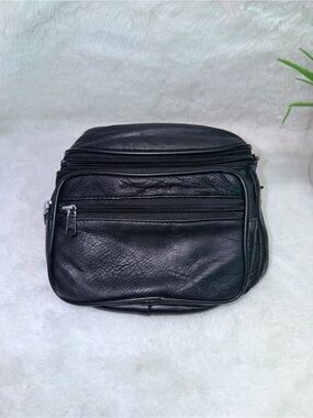 Black Leather Multi-Zip Running Sports  Crossbody Bag 💼
